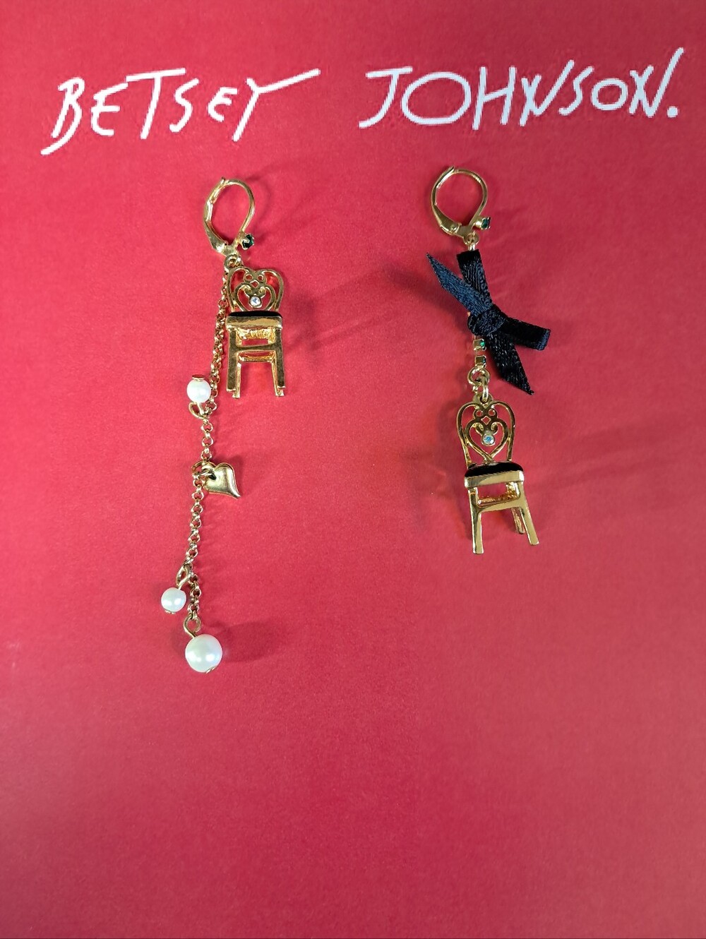 Betsey Johnson Mismatch Black & Gold Chair Earrings